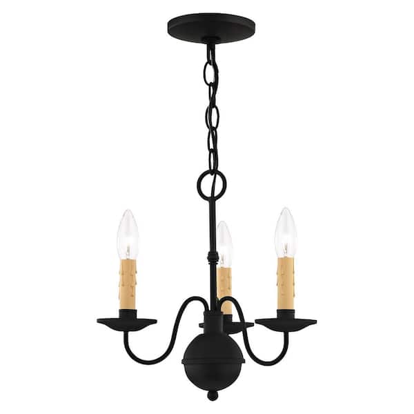 AVIANCE LIGHTING Archwood 3-Light Black Mini Chandelier with Drip Candle Cover with Drip Candle Cover