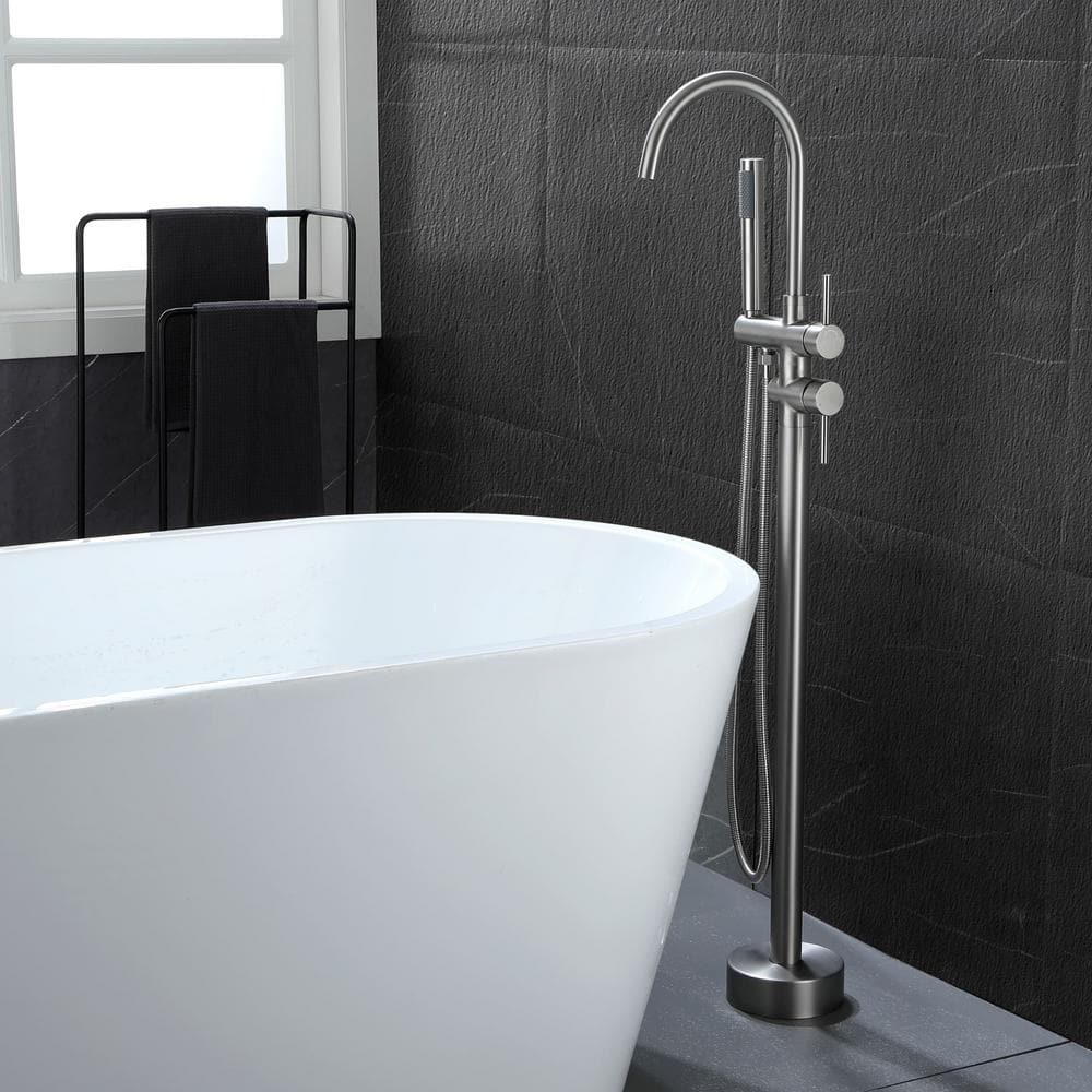 Brushed Nickel Freestanding Tub Filler with Hand Shower