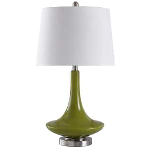 26 in. Green Table Lamp with White Hardback Fabric Shade