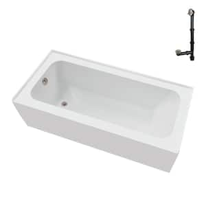 60 in. x 30 in. Soaking Acrylic Alcove Bathtub with Left Drain in Glossy White, External Drain in Brushed Nickel