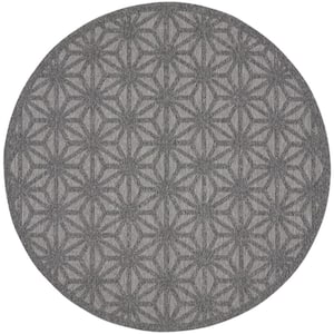 Palamos Dark Grey 8 ft. x 8 ft. Textured Geometric Contemporary Indoor/Outdoor Round Area Rug