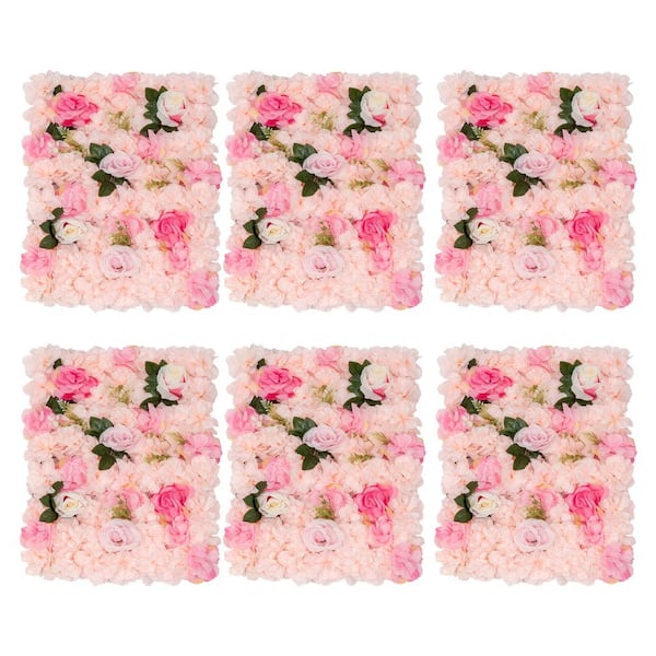 YIYIBYUS 15.75 in. x 23.62 in. 6-Pieces Pale Pink Artificial Rose Flowering Plants Wall Panel DIY Wedding Party Background Decor