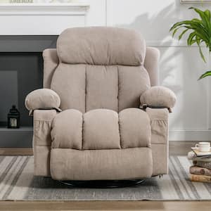 Light Brown Velvet Manual Recliner Chair, Massage Heated Single Sofa Accent Chair with 360° Swivel Base and 30° Rocking