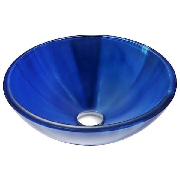 Meno Series 17 in. Bathroom Vessel Sink with Scratch-Tough and Stain-Resistant Non-Porous Surface in Lustrous Blue Glass