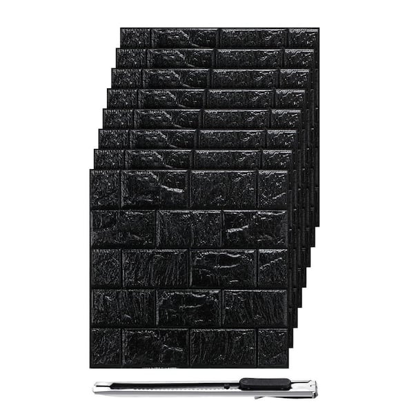 Black 11.81 in. x 11.81 in. PE Foam Peel and Stick Backsplash 3D Brick Wall Panels 30-Pack