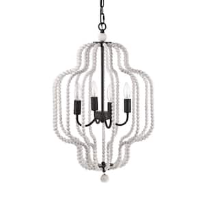 Sauxi 18 in. 4-Light Indoor Weathered White and Rustic Black Chandelier with Light Kit