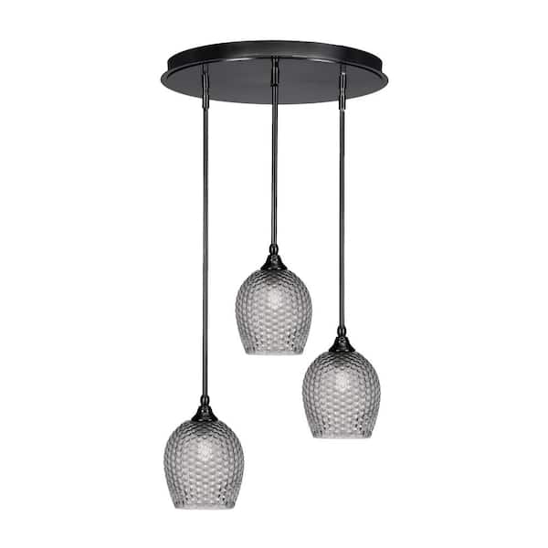 Unbranded Villa 3 Light Matte Black Pendant, Cluster Pendant Light with 7.5 in. Smoke Textured Glass Shades, No bulb Included