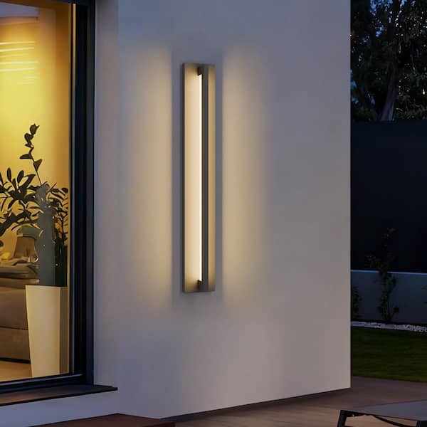 35.5 in. Black Modern/Contemporary LED Outdoor Wall Light Lantern Sconce