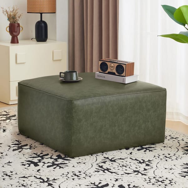 CHRISTOPHER KNIGHT HOME Green Faux Leather Square Accent Ottomans
