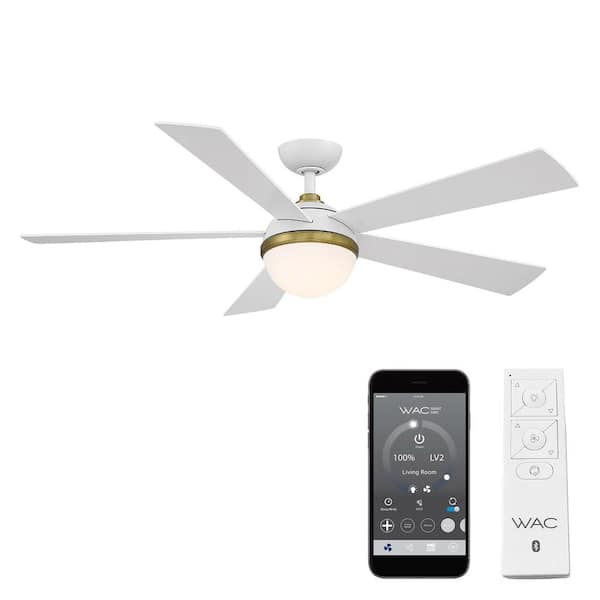 WAC Lighting 54 in. Satin LED Brass Matte White Eclipse Indoor and Outdoor 5-Blade Smart Ceiling Fan with 3000K Light Kit and Remote