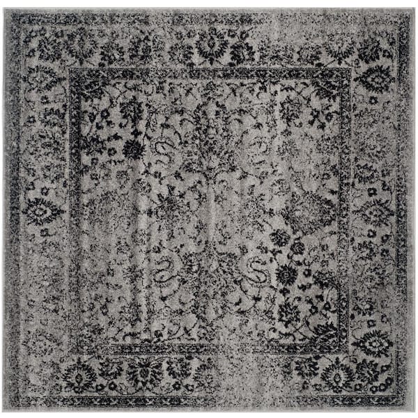 Adirondack 12 ft. x 12 ft. Square Gray/Black Border Distressed Area Rug