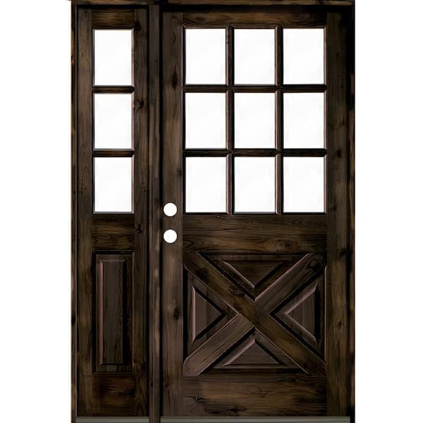 Krosswood Doors 50 in. x 80 in. Knotty Alder 2-Panel Right-Hand/Inswing Clear Glass Black Stain Wood Prehung Front Door w/Left Sidelite