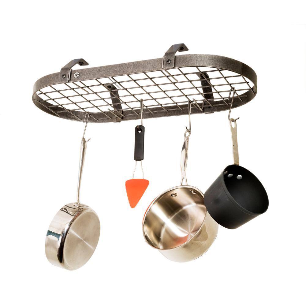 Enclume Handcrafted Low-Ceiling Classic Oval with 12 Hooks Hammered Steel DR4LC HS