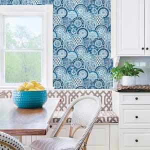 Laguna Blue Plate Paper Strippable Roll Wallpaper (Covers 56.4 sq. ft.)