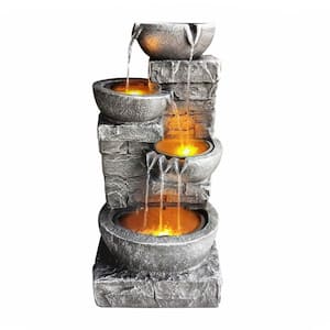 Outdoor Zen Garden 33 in. Stone-Texture Polyresin Cascading Waterfall Fountain with LED Lights
