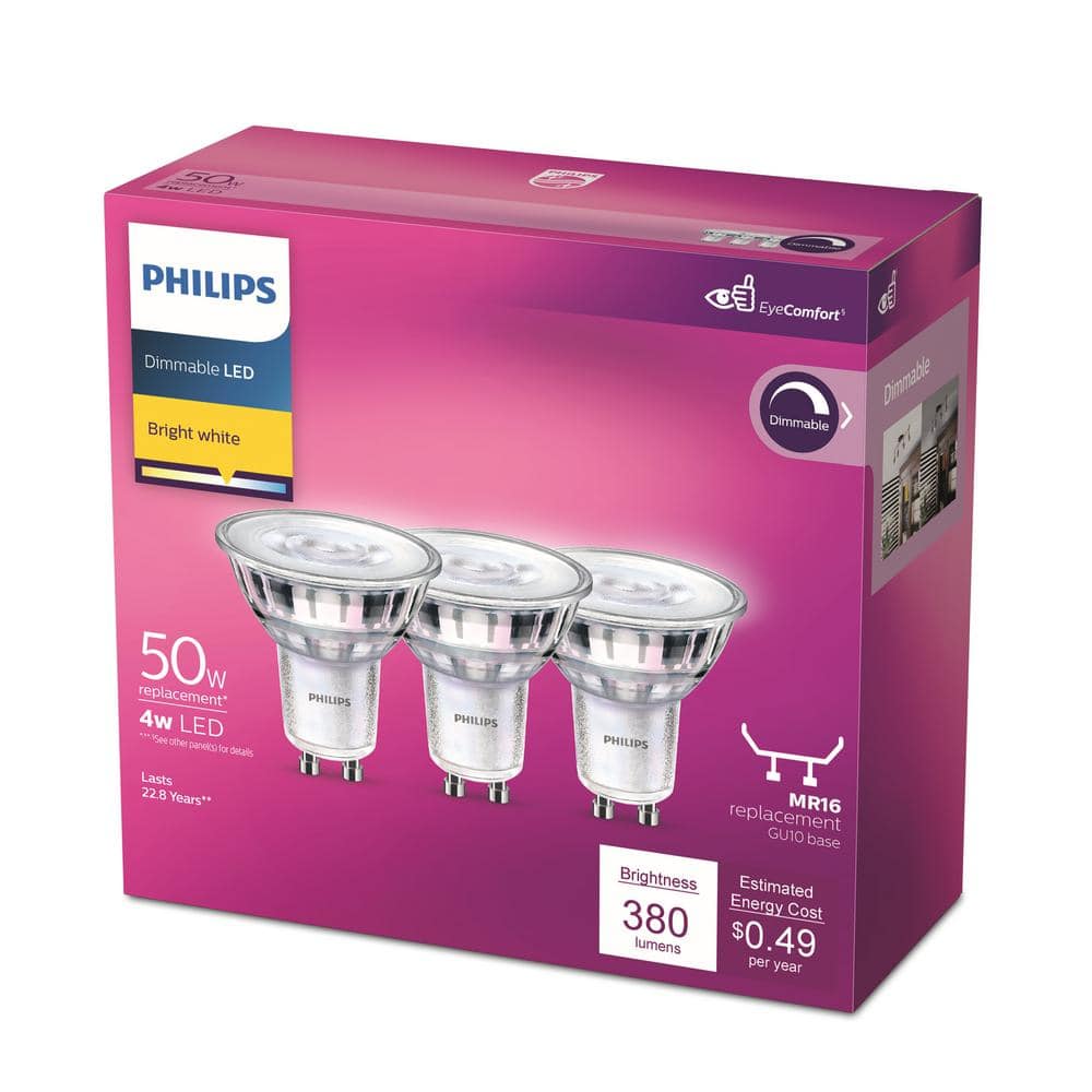 Bright White Dimmable LED GU10 Flood Light Bulbs 3-Pack