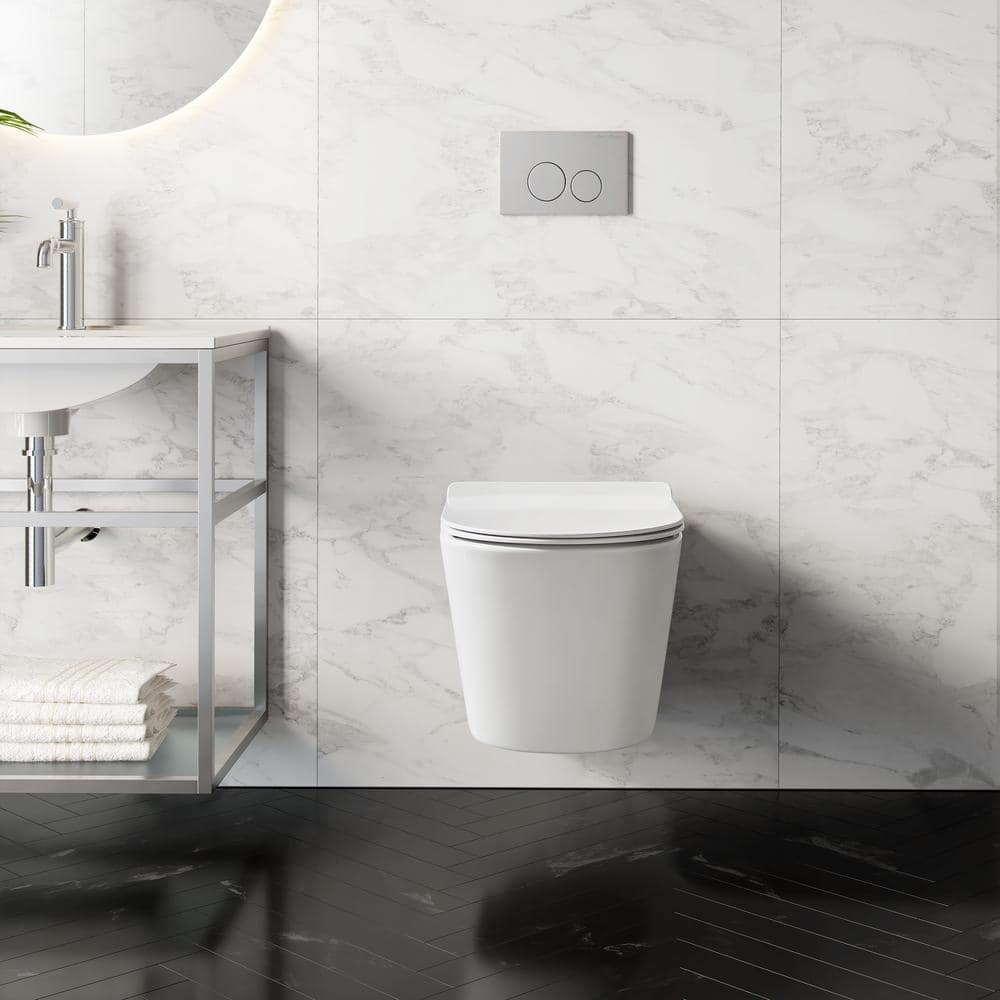 Glossy White Ceramic Wall-Hung Round Dual Flush Toilet