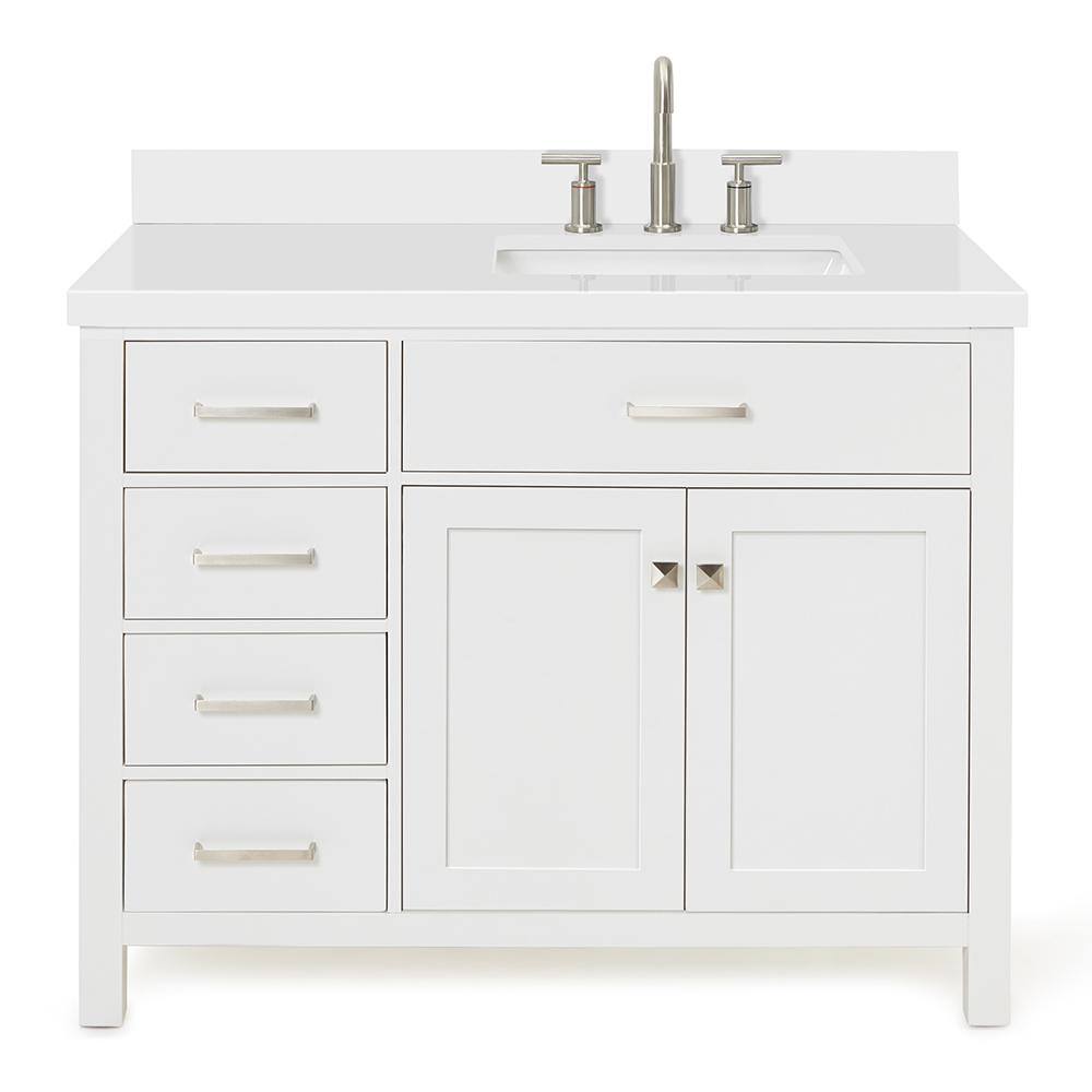 White Quartz Top Freestanding Single Vanity with Storage