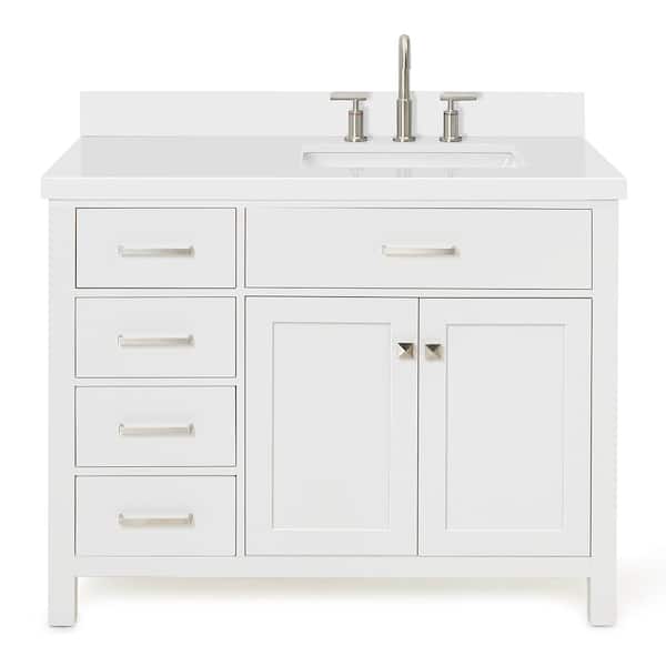 Bristol 42 in. W x 22 in. D x 36 in. H Freestanding Bath Vanity in White with Pure White Quartz Top