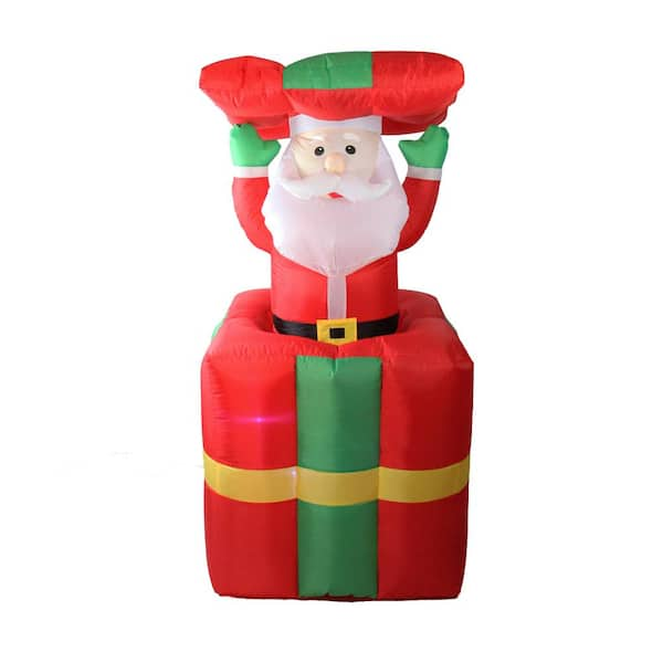 5 ft. Lighted Inflatable Pop Up Santa Claus in Gift Box Christmas Outdoor  Decoration