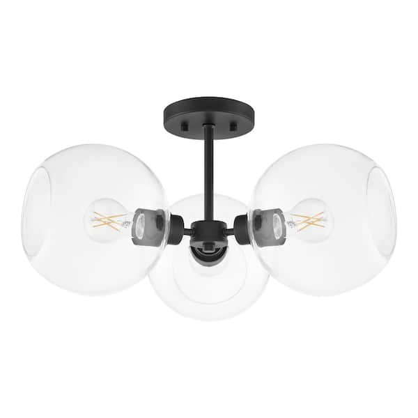 Hampton Bay 20 in. Vista Heights 3-Light Matte Black Semi Flush Mount Light