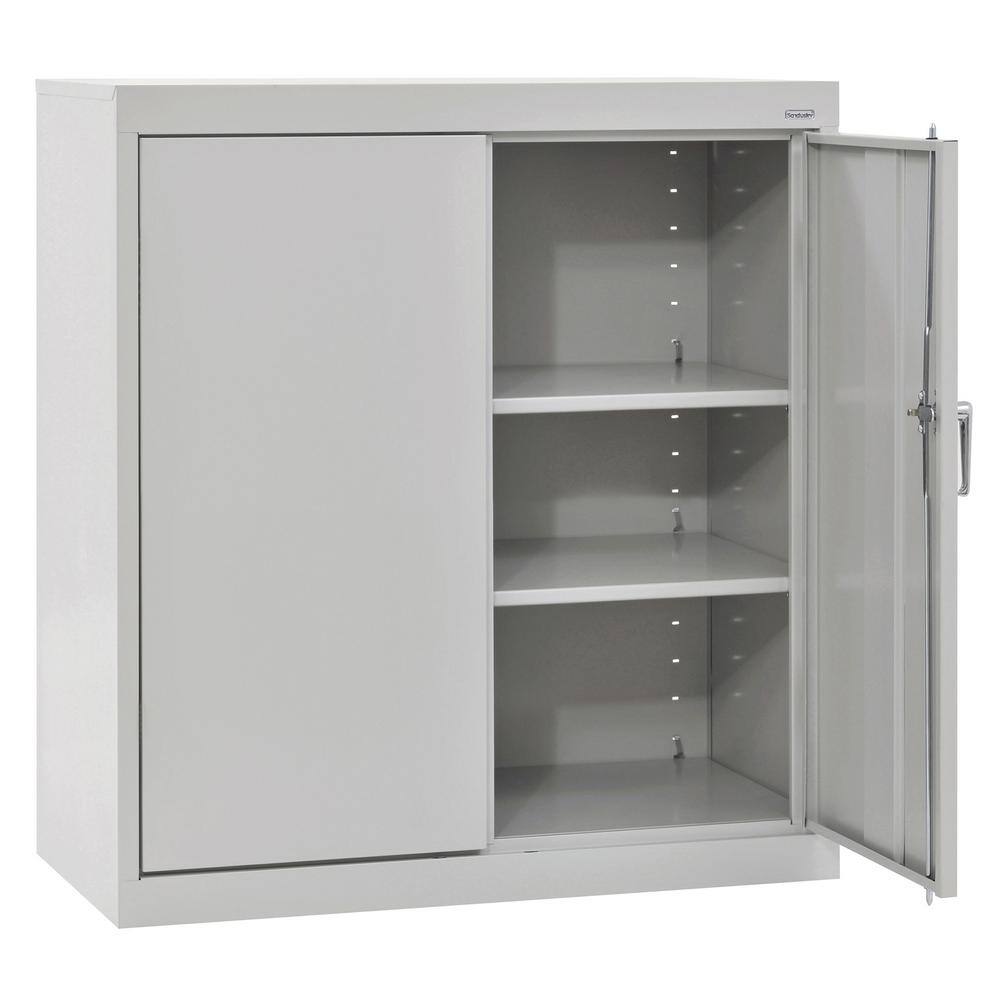 Dove Gray Freestanding Lockable Steel Cabinet with Adjustable Shelving