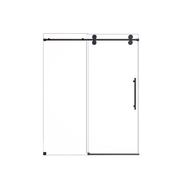 56"-60"W x 72"H Frameless Single Sliding Shower Door-5/16" (8mm)Clear Tempered Glass, Bypass Design, Matte Black Finish