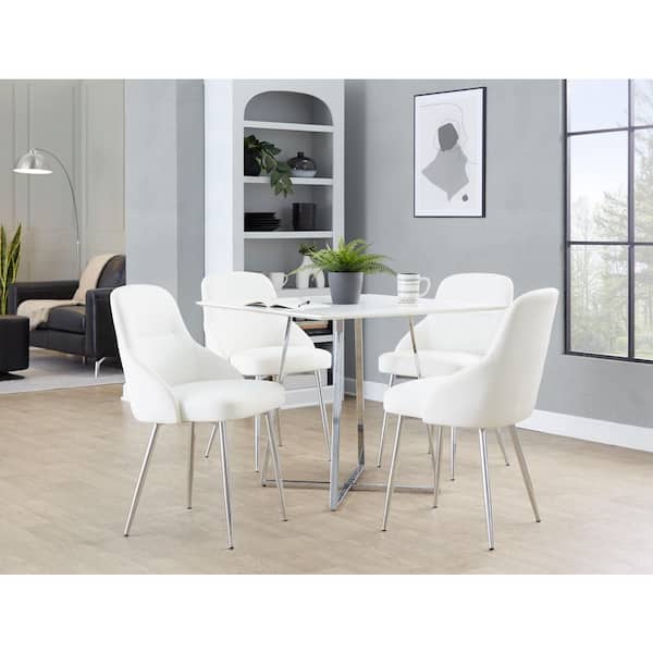 York Chrome Metal and White Faux Leather Upholstered Chair (Set of 2)