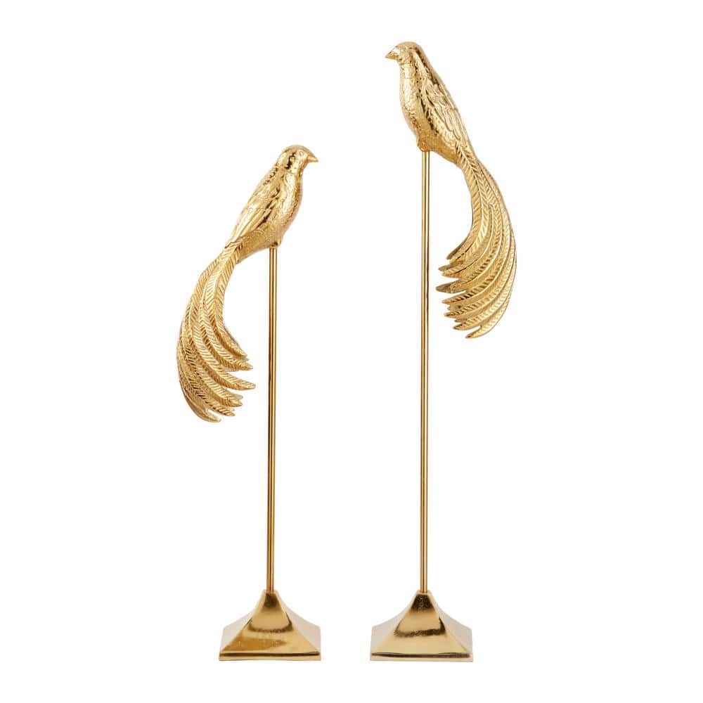 Tall Gold Aluminum Bird Sculptures Set of 2