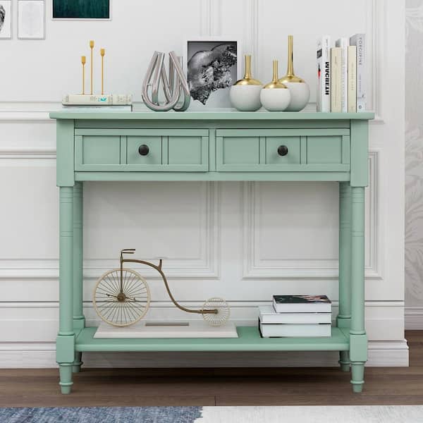 Harper & Bright Designs Daisy 36 in. Blue Rectangle Wood Console Table with 2-Drawers