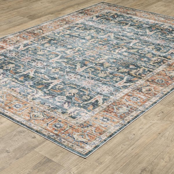 Cascade Blue/Rust 2 ft. x 8 ft. Vintage Persian Polyester Machine Washable Indoor Runner Area Rug