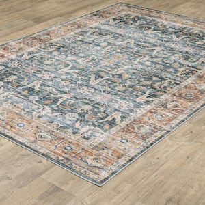 Cascade Blue/Rust 4 ft. x 6 ft. Vintage Persian Polyester Machine Washable Indoor Area Rug