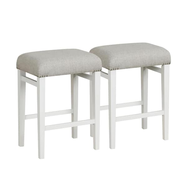 ANGELES HOME 24-1/2 in. 2-Piece Gray White Backless Wood Counter Bar Stool with Linen Seat