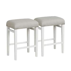 24-1/2 in. 2-Piece Gray White Backless Wood Counter Bar Stool with Linen Seat
