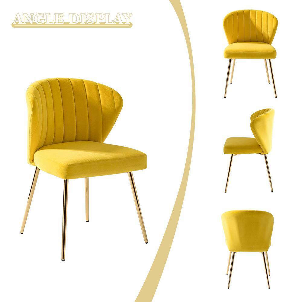 Yellow Velvet Tufted Accent Chair with Gold Legs