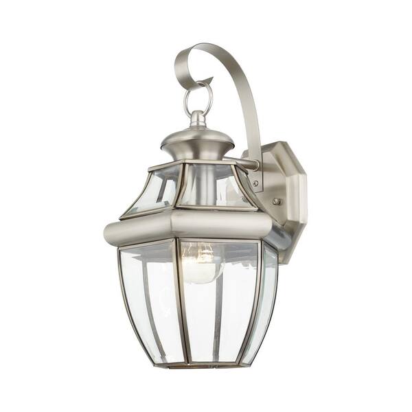 Livex Lighting 2151-91 Monterey 1 Light Outdoor Brushed Nickel Finish Solid Brass Wall Lantern  with Clear Beveled Glass 