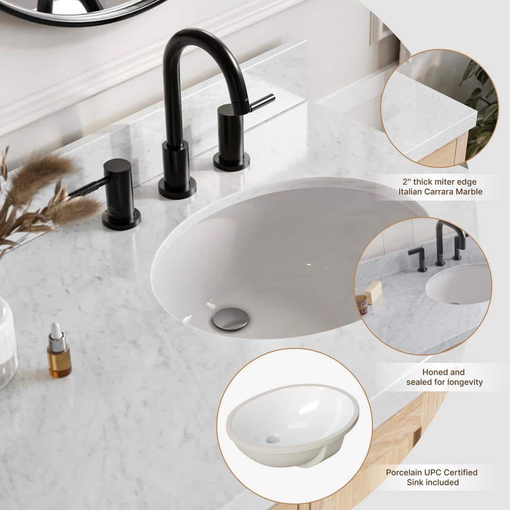 Cambridge 72'' Oak Double Vanity with Carrara Marble Top