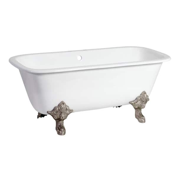 Kingston Brass Aqua Eden Double Ended 67 in. Cast Iron Clawfoot Bathtub in Brushed Nickel