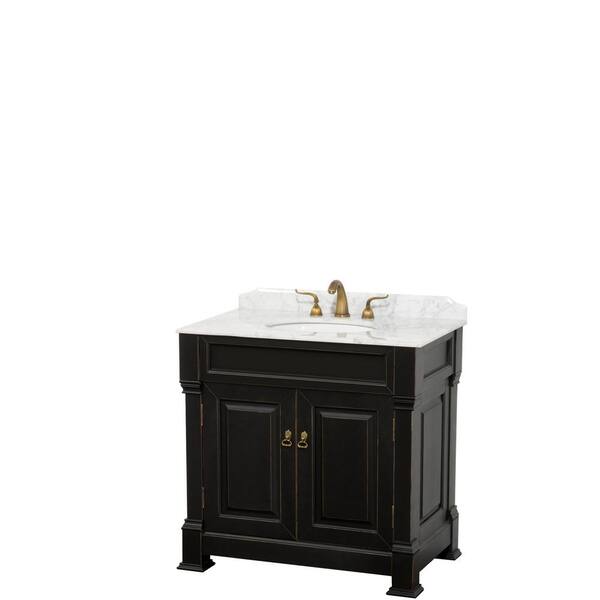 Wyndham Collection Andover 36 in. W x 23 in. D Bath Vanity in Black with Marble Vanity Top in White with White Basin