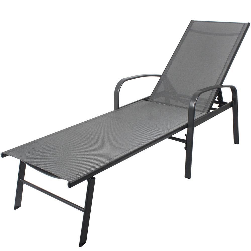 Gray 2-Piece Metal Outdoor Chaise Lounge for Outside With 5-Position Recline Patio Furniture Flat Daybed With Pillow