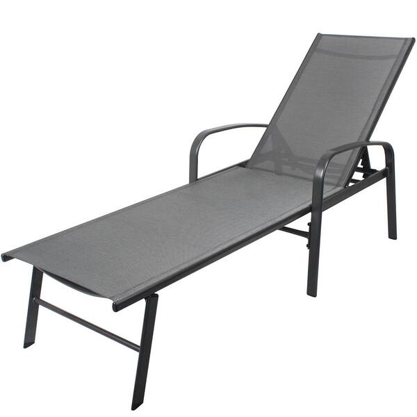 Gray 2-Piece Metal Outdoor Chaise Lounge for Outside With 5-Position ...