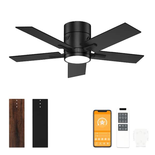 42 in. Black Flush Mount Standard Indoor/Covered Outdoor Ceiling Fan with Integrated LED, Remote Included