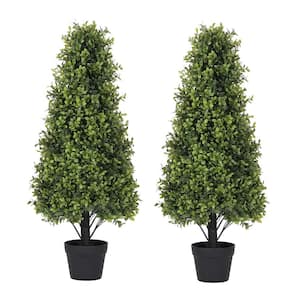 3 ft. Artificial Boxwood Cone Topiary Tree in Pot 2-Pack