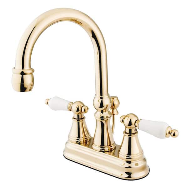 Kingston Brass Governor 4 in. Centerset 2-Handle Bathroom Faucet with Brass Pop-Up in Polished Brass