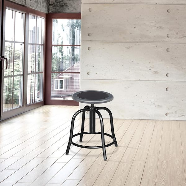 HAMPDEN FURNISHINGS Vince Collection 18-25 in. Adjustable Height, Black Metal Frame, Metal Swivel Stool, Black Seat