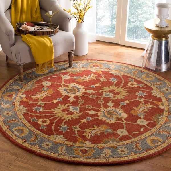 Heritage Red/Blue 8 ft. x 8 ft. Round Border Area Rug