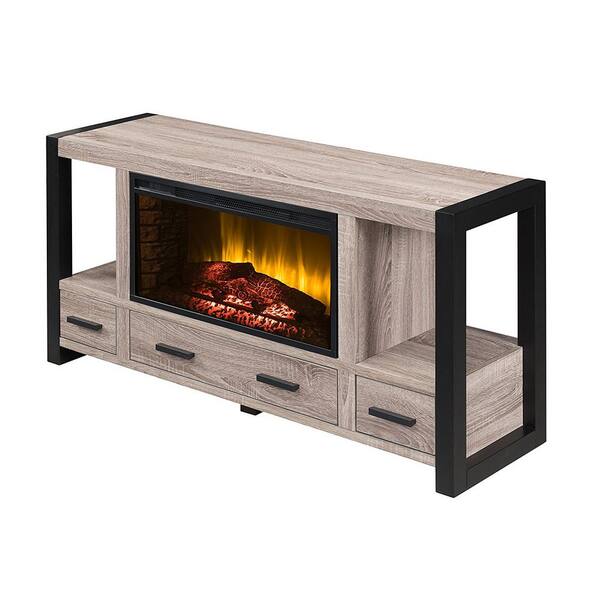 Bold Flame Salictus 54 in. Electric Fireplace TV Stand in Weathered Light Oak and Black