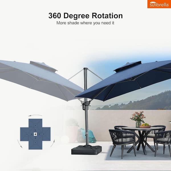 black sunbrella patio umbrella 10' Rectangle Sunbrella Canvas Black Outdoor Patio Umbrella with Faux Wood  Metal Frame