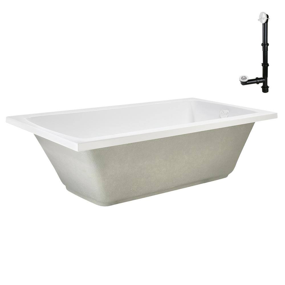 66" x 34" Glossy White Acrylic Soaking Drop-In Bathtub