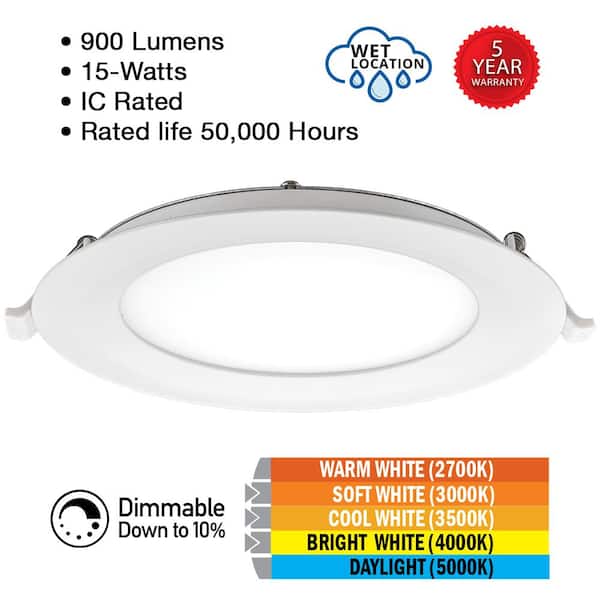 6 in. Canless Integrated LED Recessed Light Trim 650 Lumens Adjustable CCT New Construction Kitchen Remodel Wet Rated